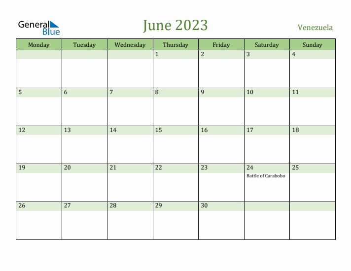 June 2023 Calendar with Venezuela Holidays