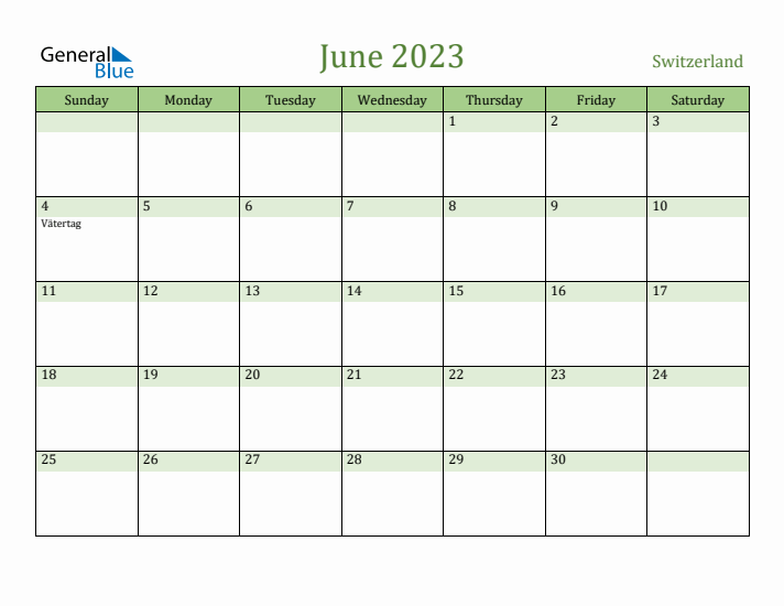 June 2023 Calendar with Switzerland Holidays
