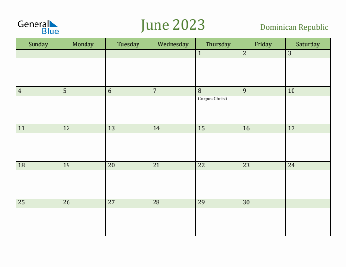 June 2023 Calendar with Dominican Republic Holidays