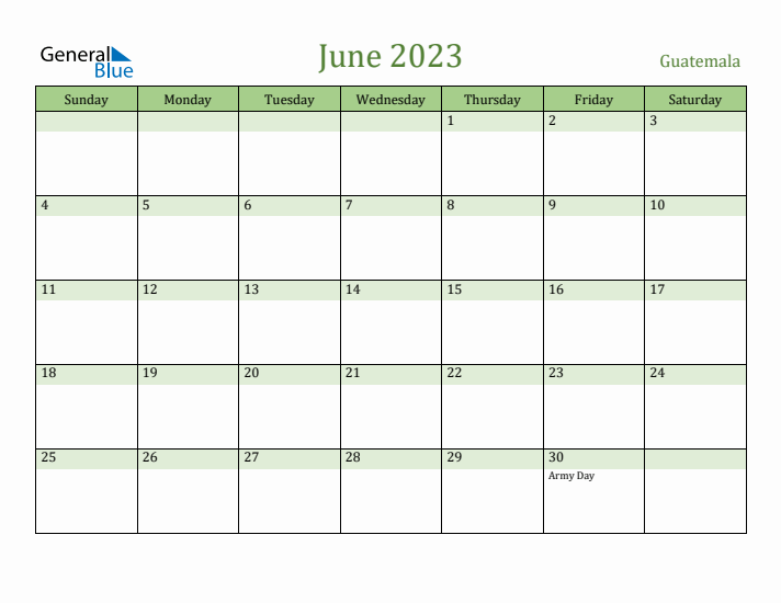 June 2023 Calendar with Guatemala Holidays
