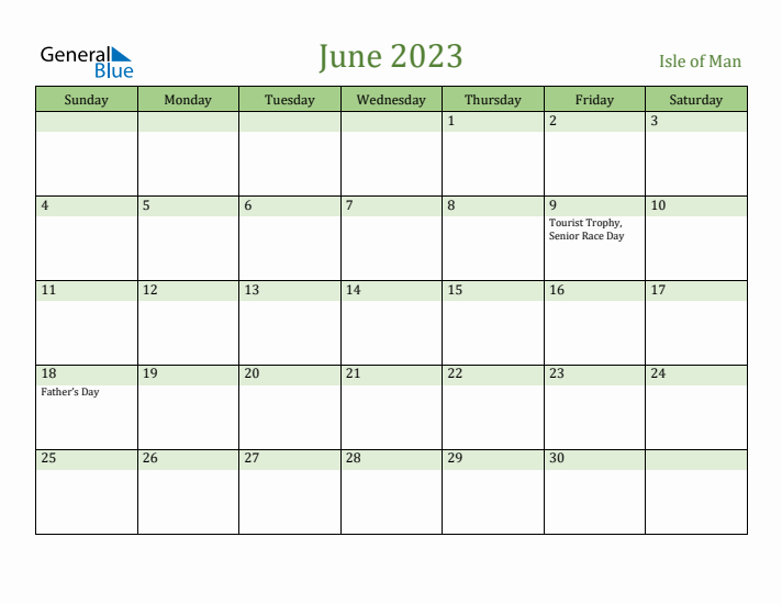 June 2023 Calendar with Isle of Man Holidays