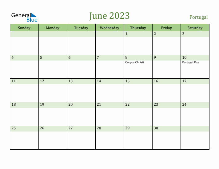 June 2023 Calendar with Portugal Holidays