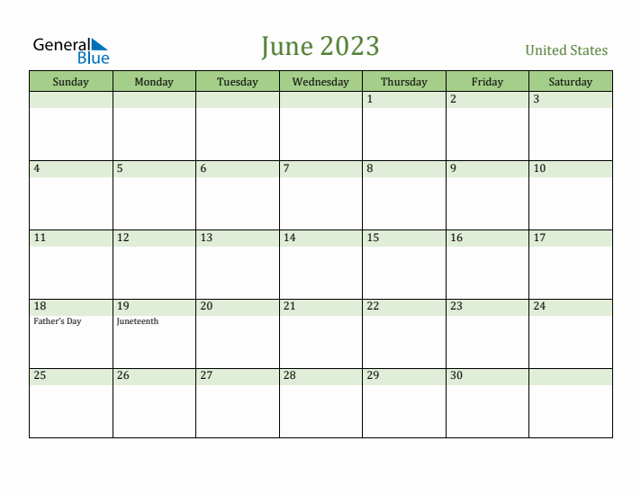 June 2023 Calendar with United States Holidays