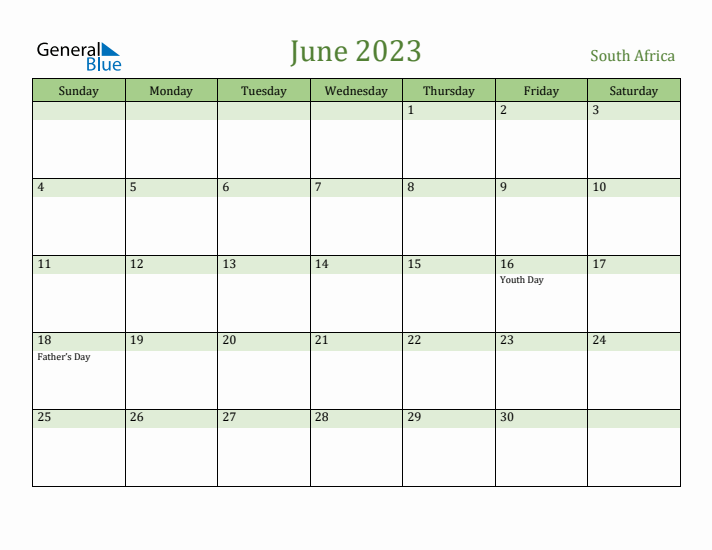 June 2023 Calendar with South Africa Holidays