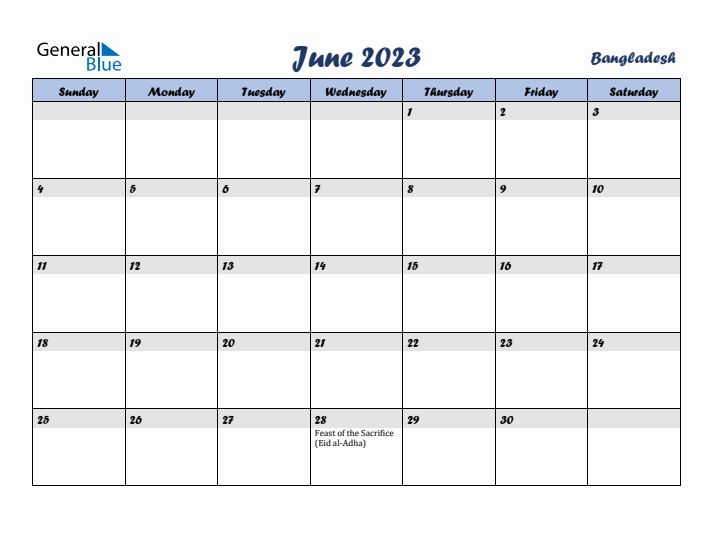 June 2023 Calendar with Holidays in Bangladesh