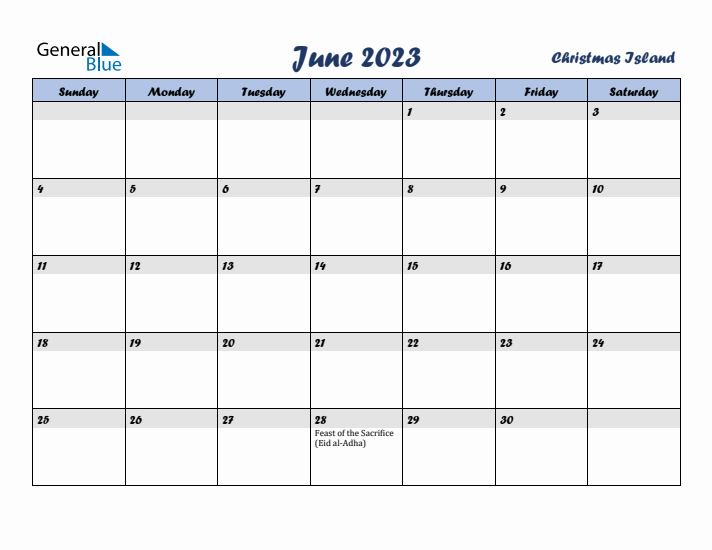 June 2023 Calendar with Holidays in Christmas Island
