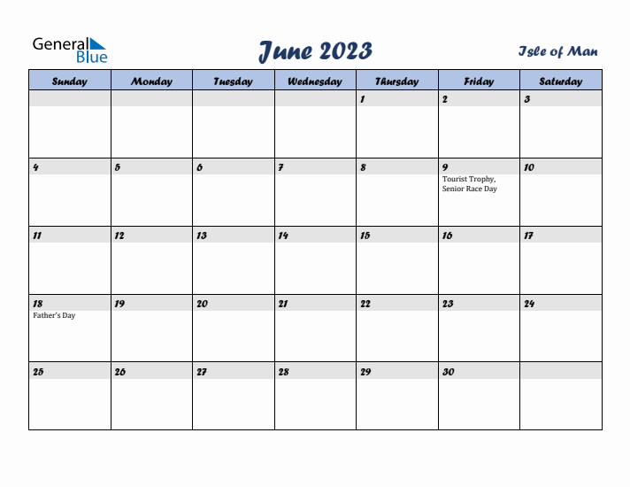 June 2023 Calendar with Holidays in Isle of Man