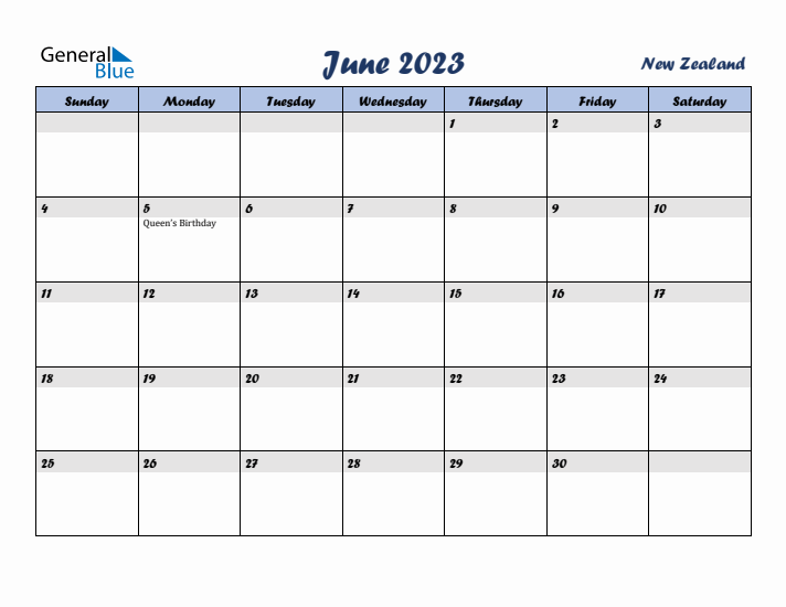June 2023 Calendar with Holidays in New Zealand