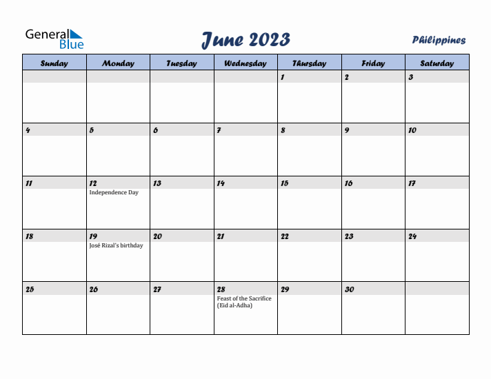 June 2023 Calendar with Holidays in Philippines
