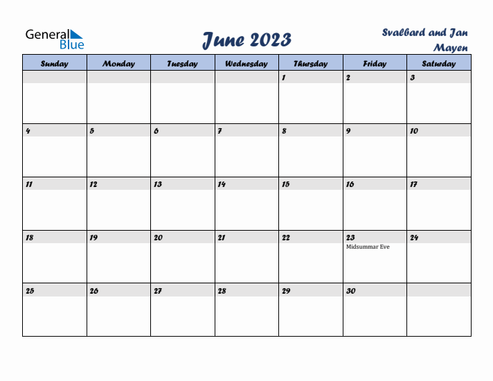 June 2023 Calendar with Holidays in Svalbard and Jan Mayen