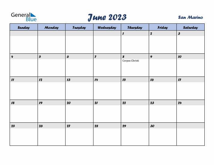 June 2023 Calendar with Holidays in San Marino