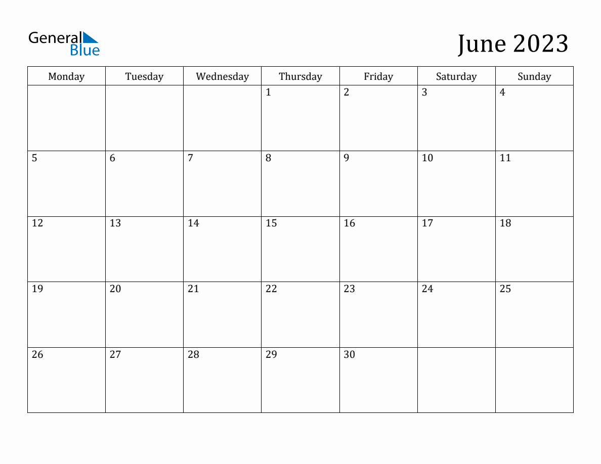 June 2023 Monthly Calendar