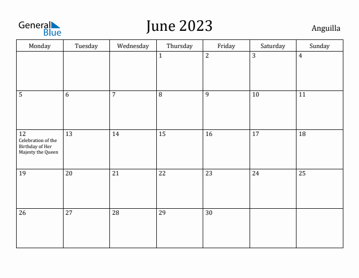 June 2023 Calendar Anguilla