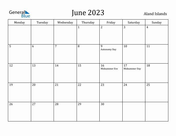 June 2023 Calendar Aland Islands