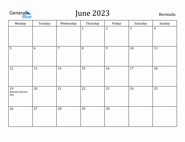 June 2023 Calendar Bermuda