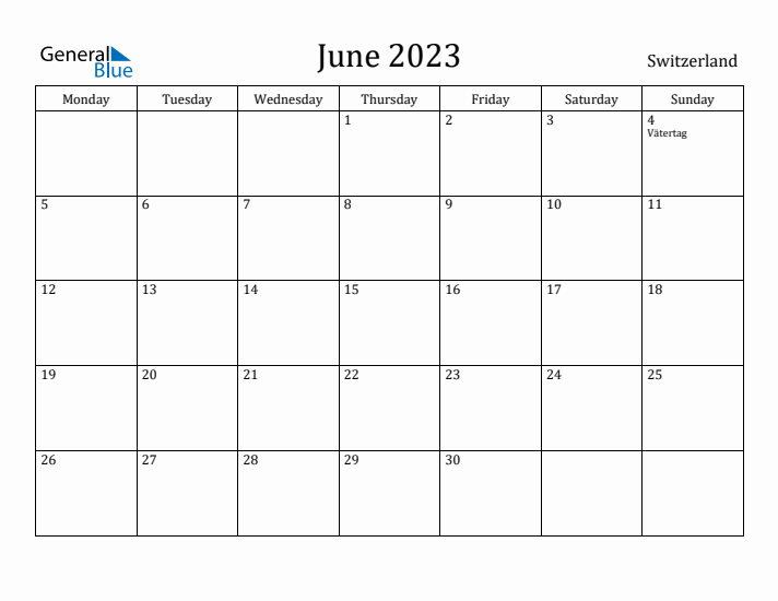 June 2023 Calendar Switzerland