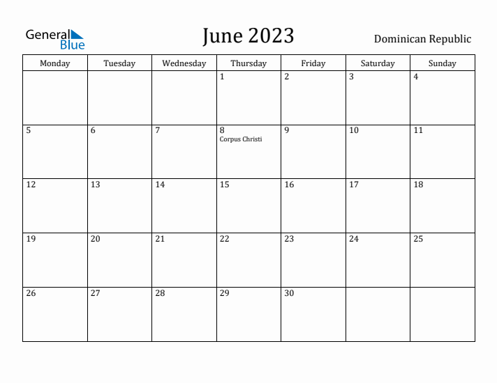 June 2023 Calendar Dominican Republic
