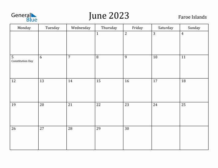 June 2023 Calendar Faroe Islands