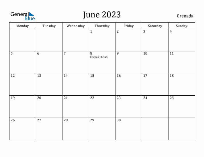 June 2023 Calendar Grenada
