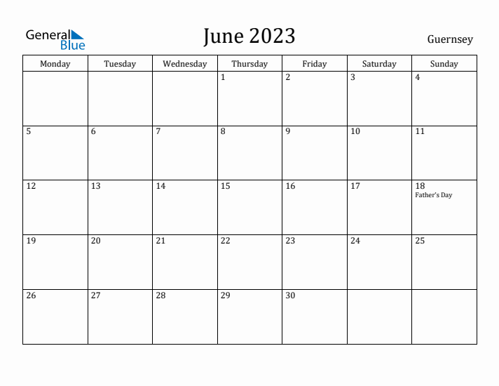 June 2023 Calendar Guernsey