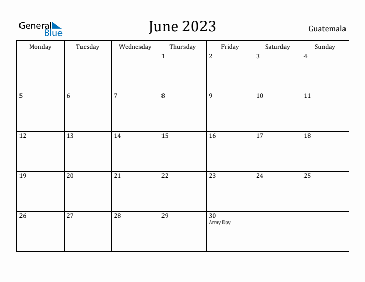 June 2023 Calendar Guatemala