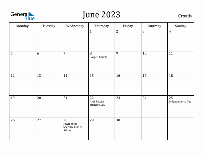 June 2023 Calendar Croatia