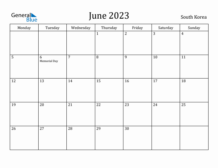 June 2023 Calendar South Korea