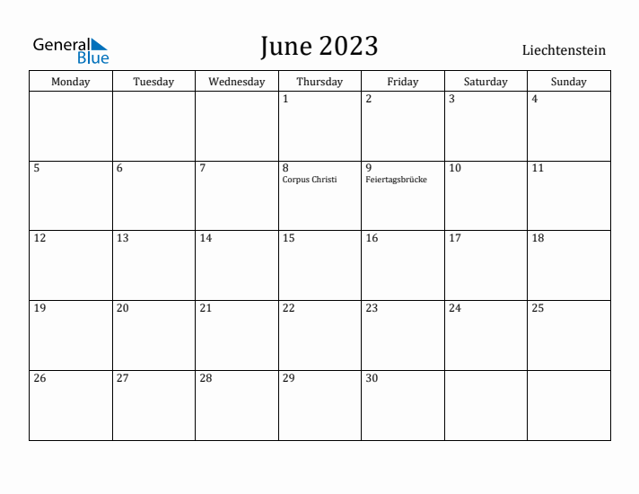 June 2023 Calendar Liechtenstein
