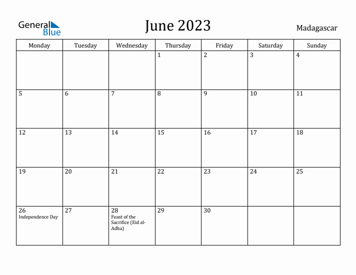 June 2023 Calendar Madagascar