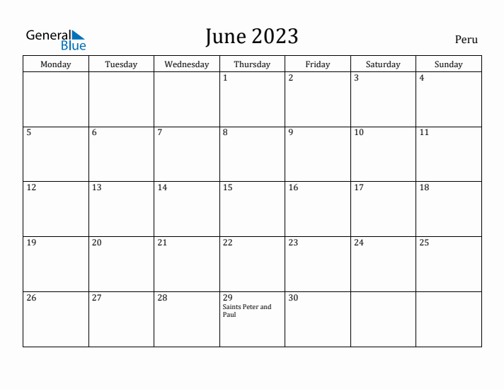 June 2023 Calendar Peru