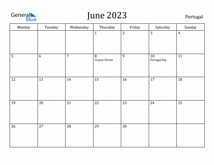 June 2023 Calendar Portugal