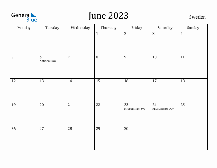 June 2023 Calendar Sweden