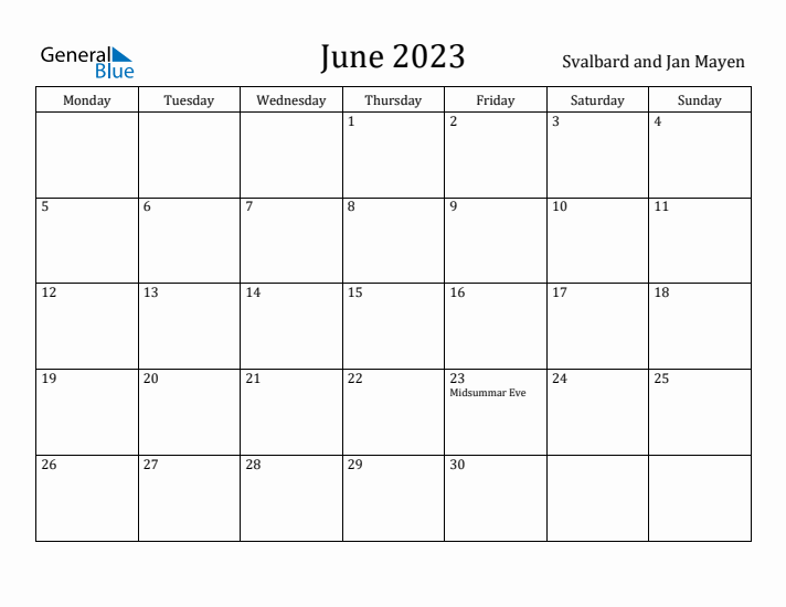June 2023 Calendar Svalbard and Jan Mayen