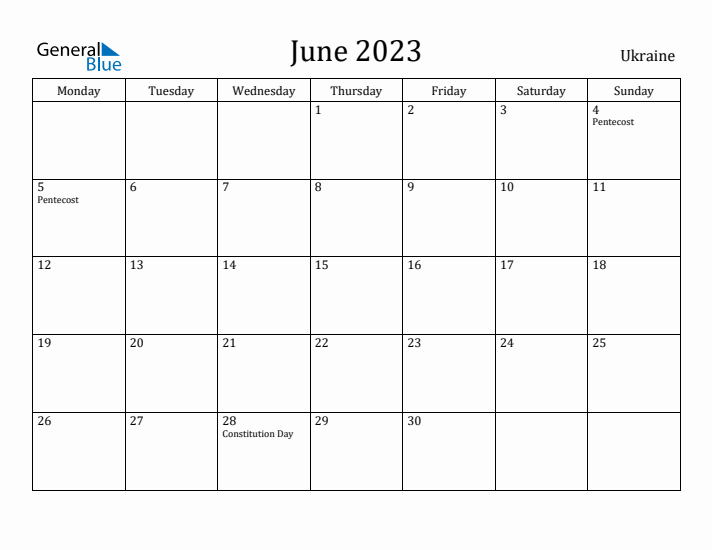 June 2023 Calendar Ukraine