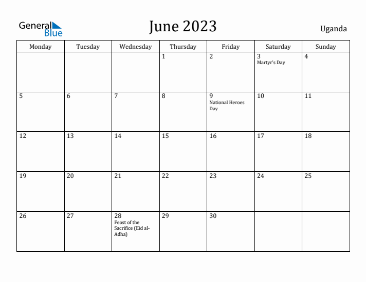 June 2023 Calendar Uganda