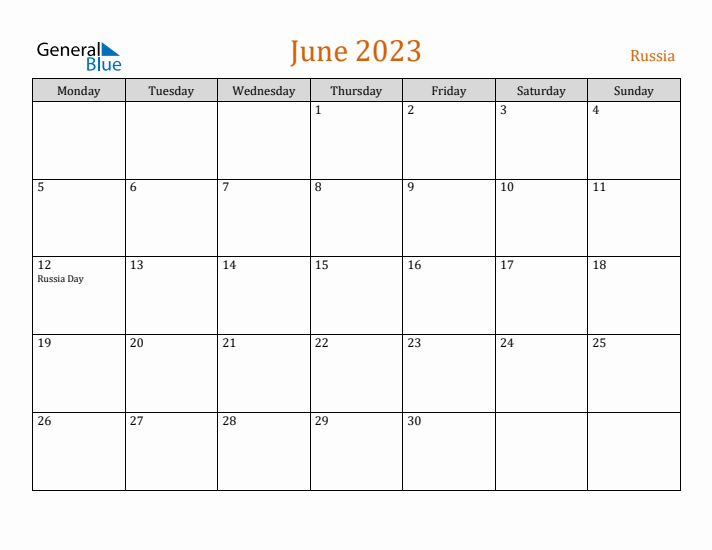 June 2023 Holiday Calendar with Monday Start