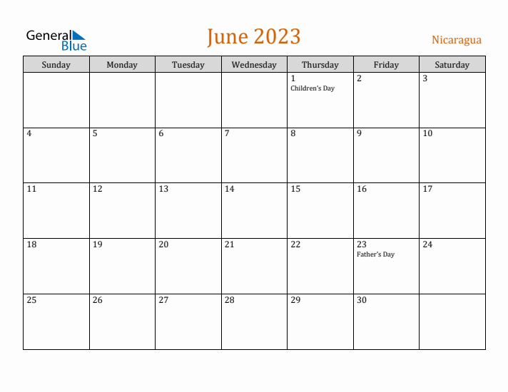 June 2023 Holiday Calendar with Sunday Start