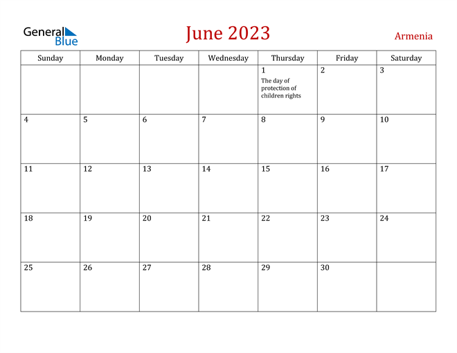Armenia June 2023 Calendar