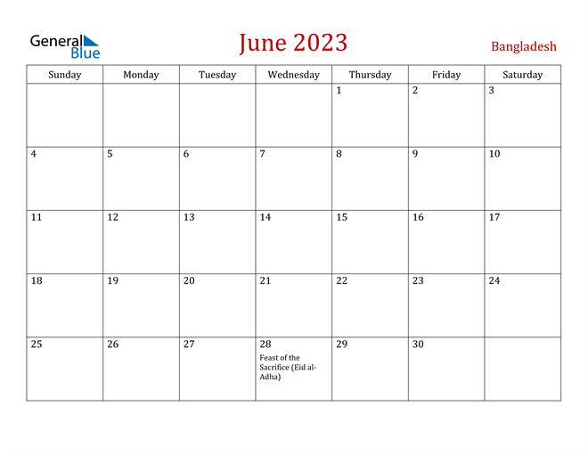 Bangladesh June 2023 Calendar
