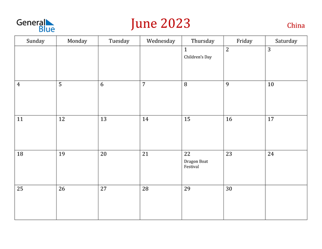 China June 2023 Calendar