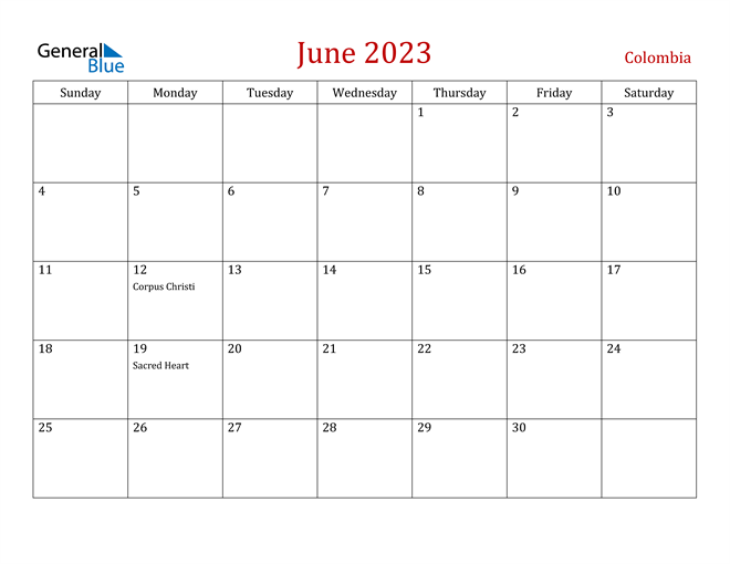Colombia June 2023 Calendar