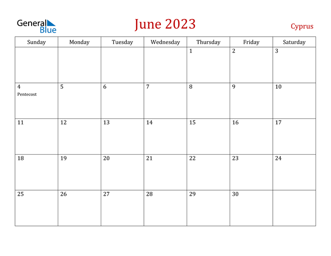 Cyprus June 2023 Calendar with Holidays