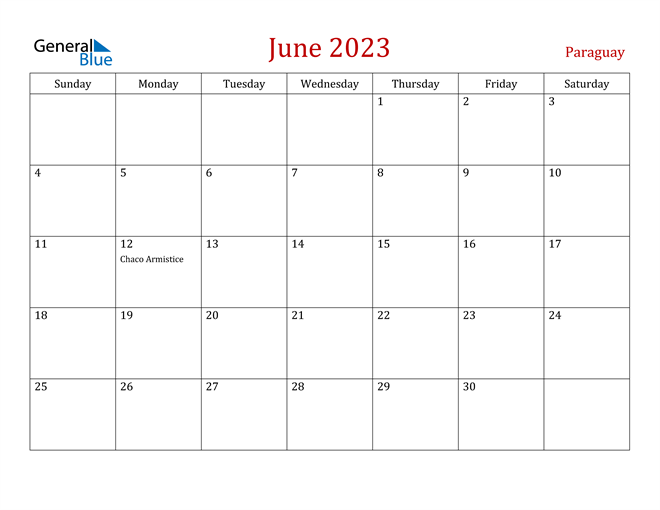 Paraguay June 2023 Calendar