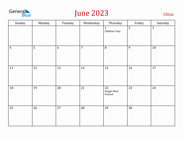 China June 2023 Calendar - Sunday Start