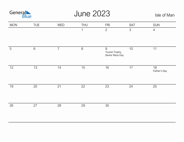 Printable June 2023 Calendar for Isle of Man