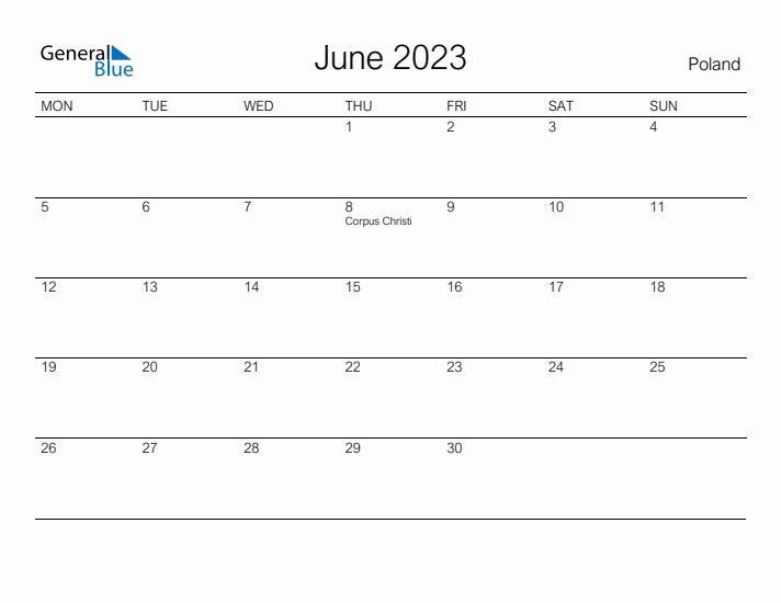 Printable June 2023 Calendar for Poland