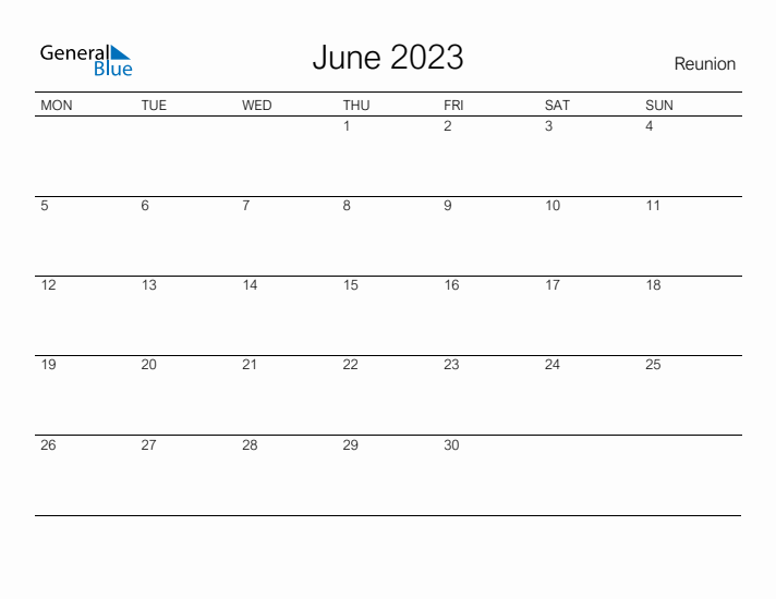 Printable June 2023 Calendar for Reunion