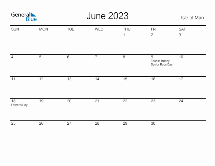 Printable June 2023 Calendar for Isle of Man