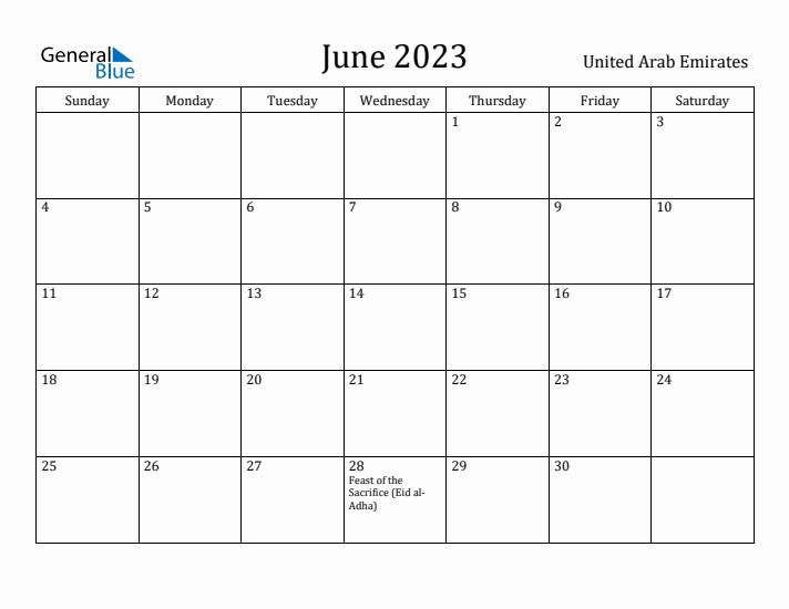 June 2023 Calendar United Arab Emirates