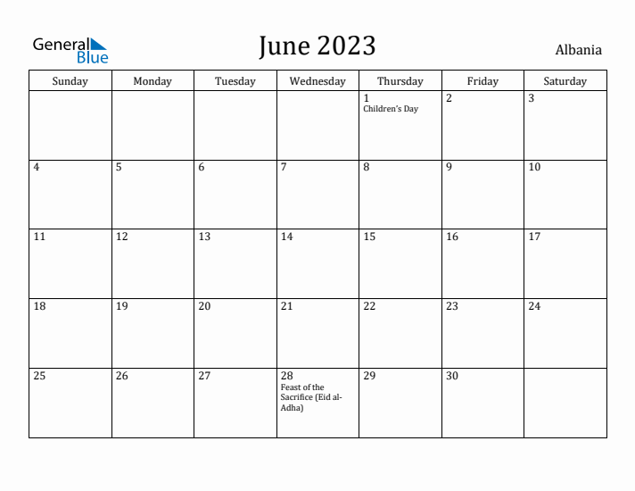 June 2023 Calendar Albania